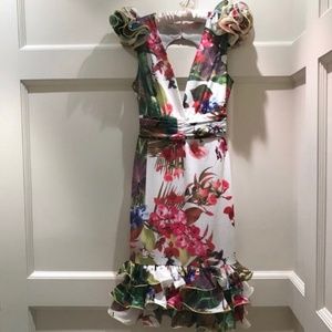 Floral Midi Dress Open Back
